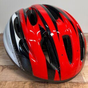 Adult Red Black & White Bicycle Helmet With Adjustable Straps & Ventilation Hole